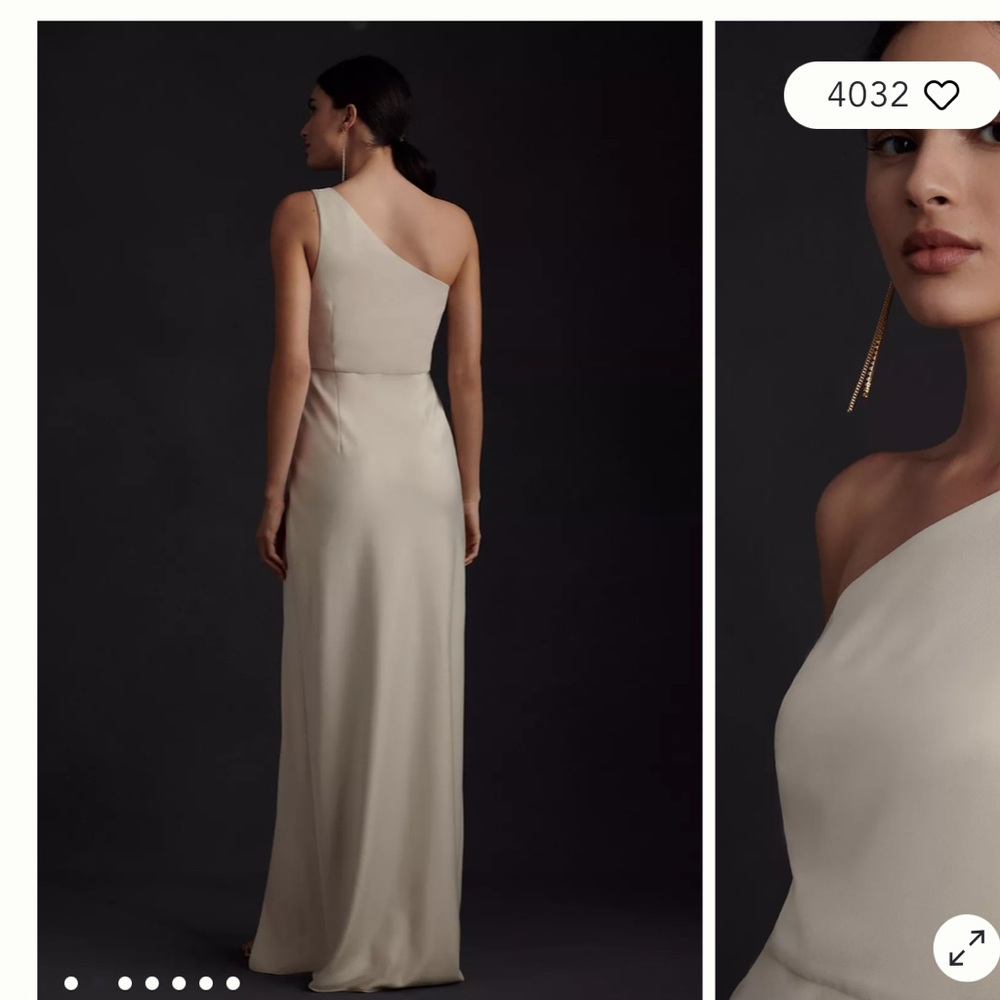 BHLDN Dylan one-shoulder satin side slit Elegant Dress. Anthology - Picture 3 of 4